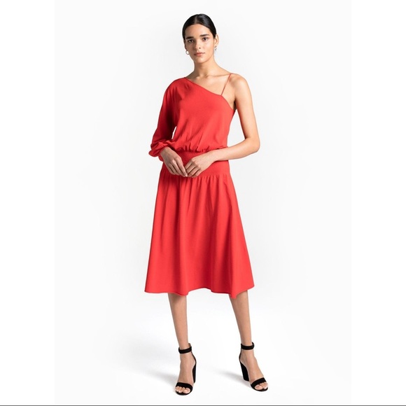 A.L.C. Dresses & Skirts - A.L.C. Red Shara One Shoulder Knitted Midi Dress